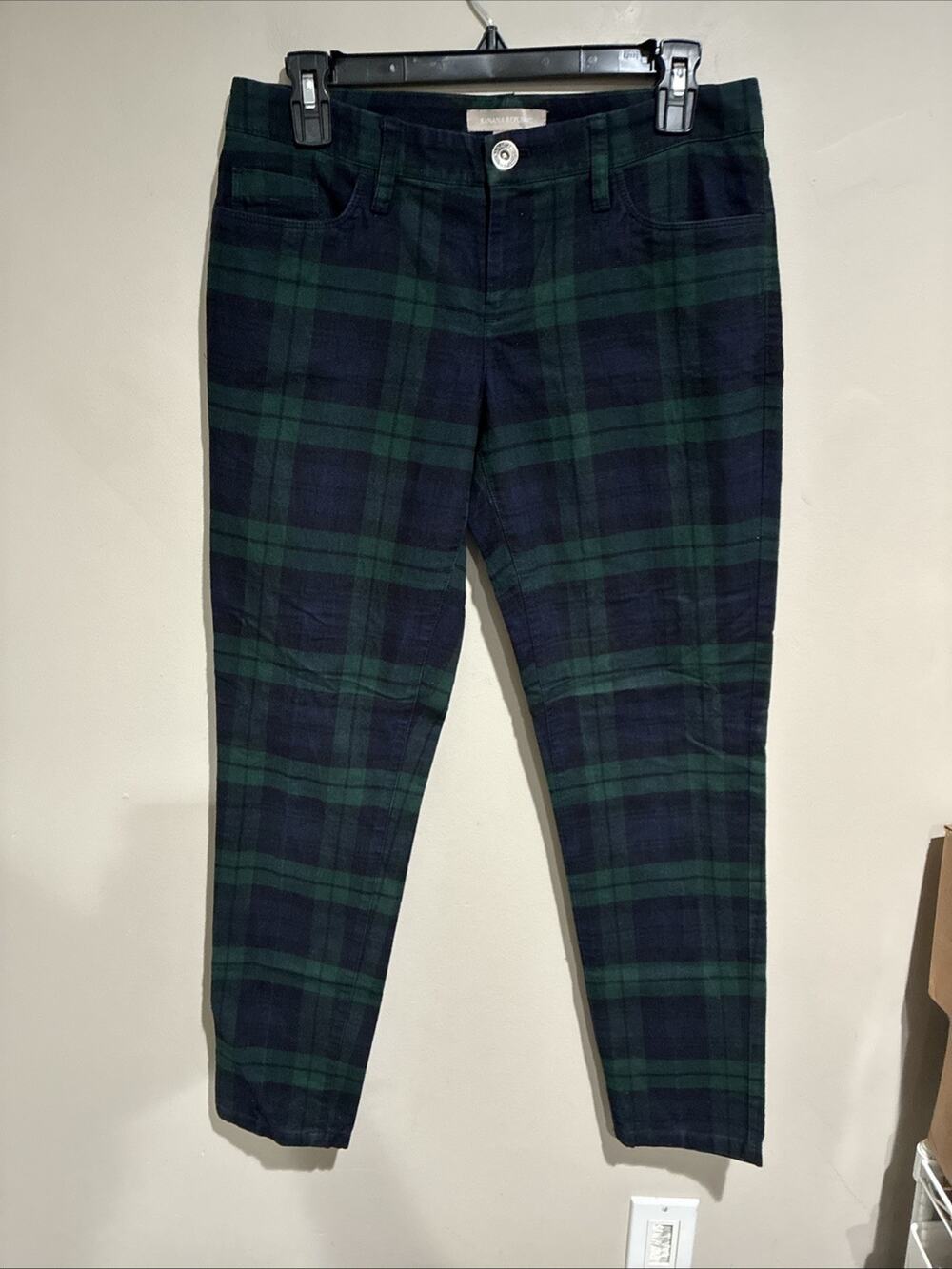 Banana Republic Navy Black Green Tartan Plaid Skinny Ankle Pants Preppy Sz 4
